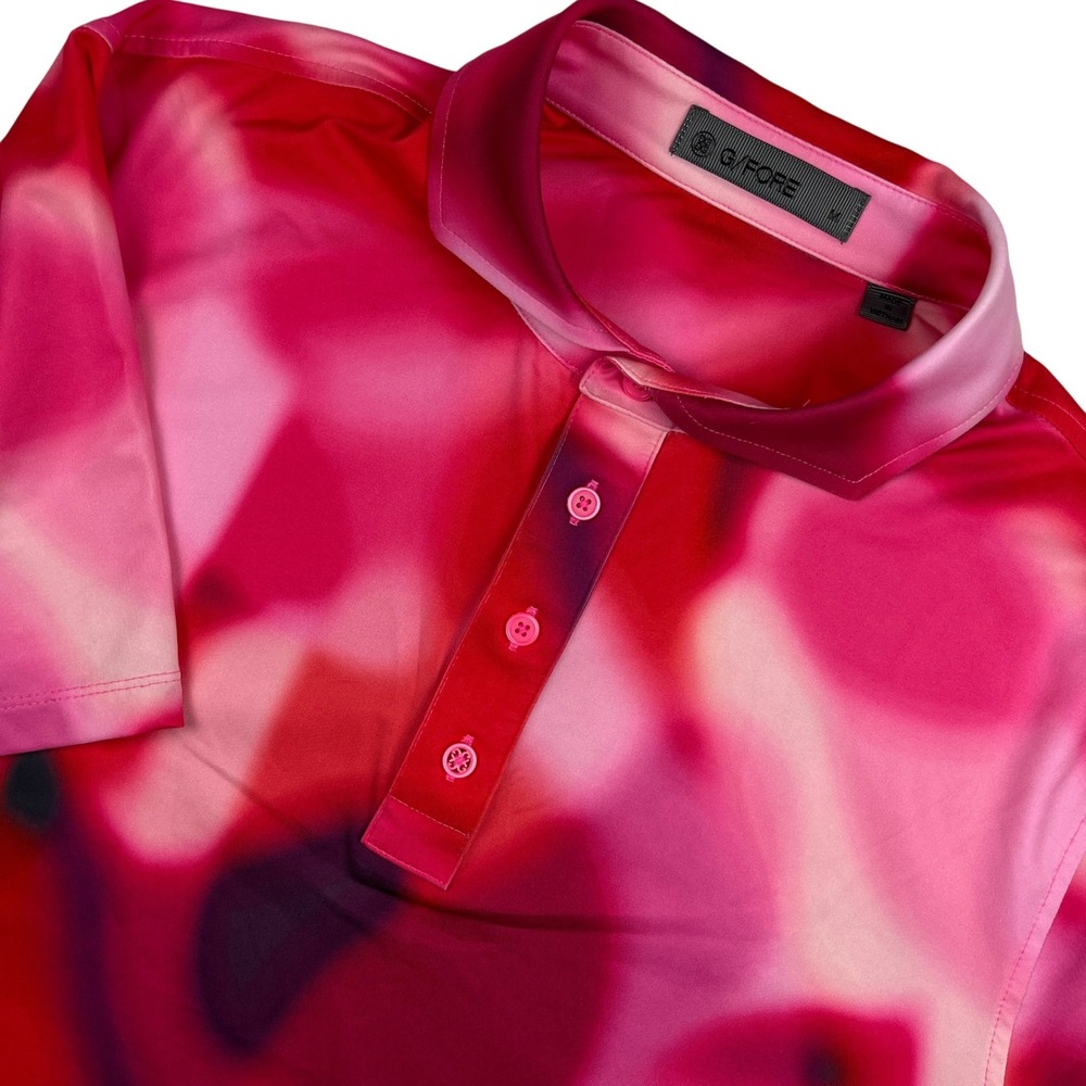 G/FORE Bokeh Blur Tech Jersey Polo Shirt Pink Multi Abstract Short Sleeve Medium
